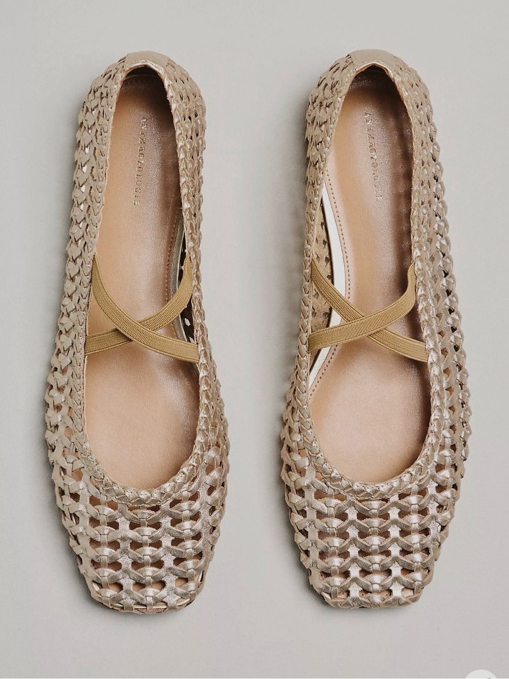 Anthropologie Woven Ballet Flats in Beige with Tan Crisscross Strap